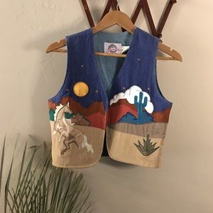 Vintage Southwest folk art patch embroidered vest